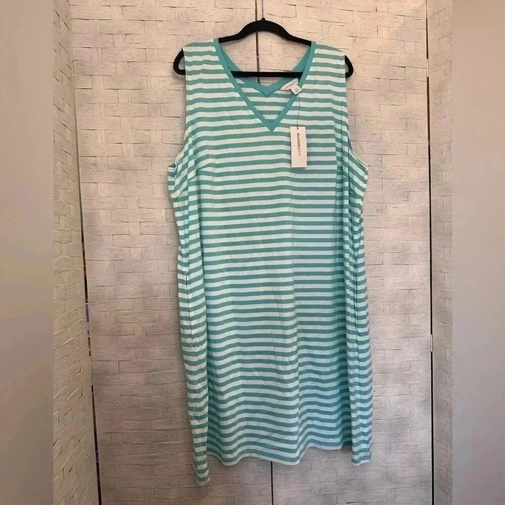 Liz Claiborne knit sleeveless dress mine pockets costal tank dress Plus Size 2X